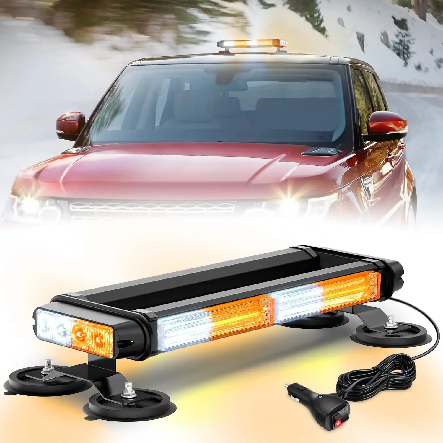 Nilight 14.5 Amber White COB LED Strobe Rooftop Flashing Light Bar High Visibility Emergency Hazard Warning Beacon w/Magnetic Base for Safety Vehicles Trucks Pickup Cars Snowplow