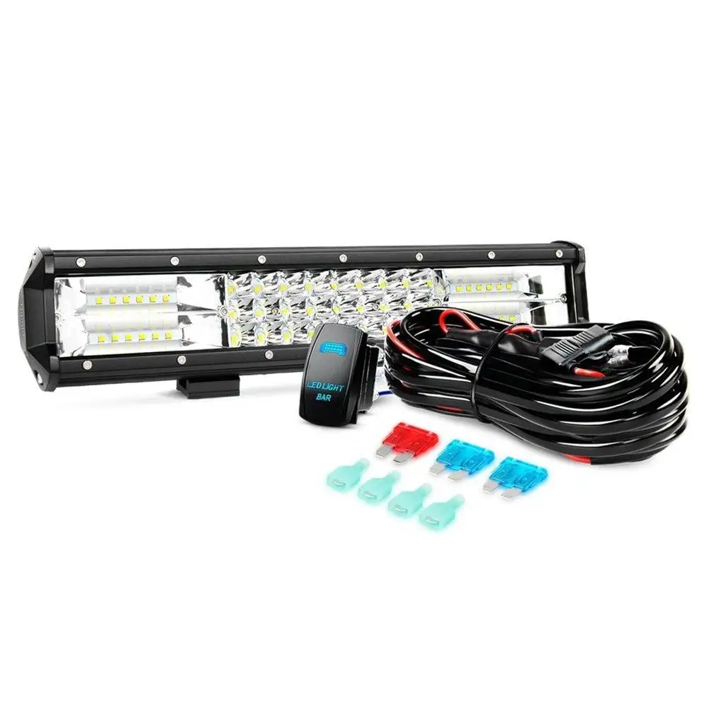 Nilight 15Inch 216W Triple Row Flood Spot Combo Beam LED Light Bar with 1PC 16AWG 12V 5Pin Rocker Switch Wiring Harness Kit