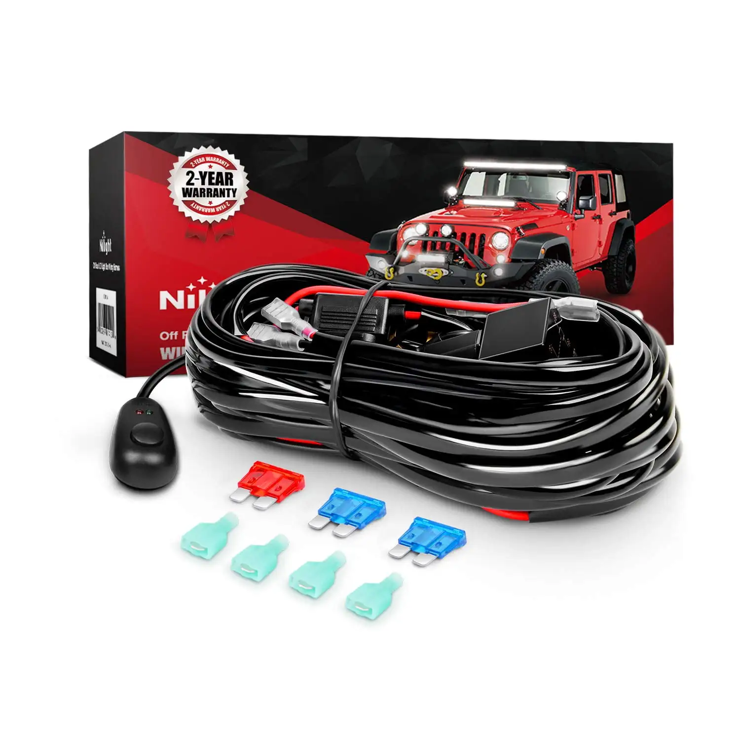 Nilight 16AWG Off-Road LED SE33 Light Bar Wiring Harness Kit 12V Relay On/Off Rocker Switch -2 Leads.2 Years Warranty