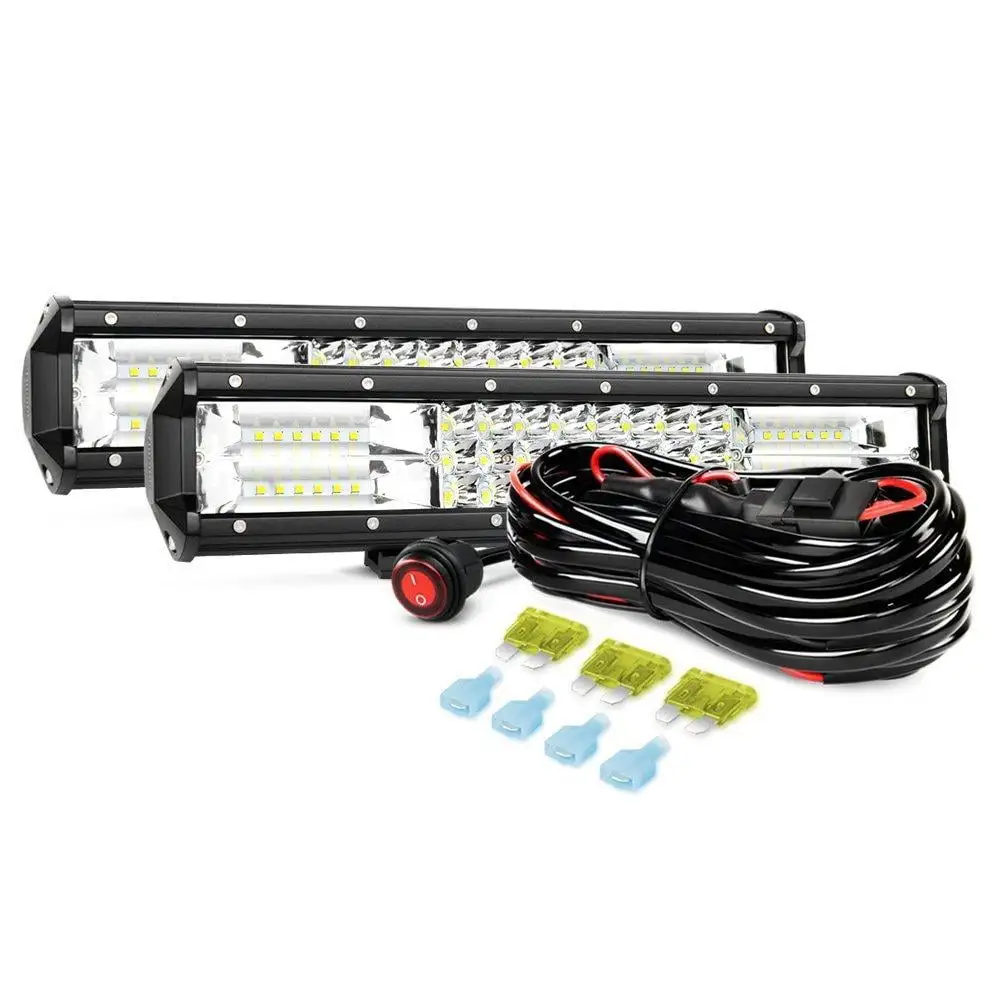 Nilight 2PCS 15 Inch 216W LED Light Bar Triple Row Flood Spot Combo Offroad Lights with 16AWG Wiring Harness Kit for Jeep. truck. AVT Boat Lighting