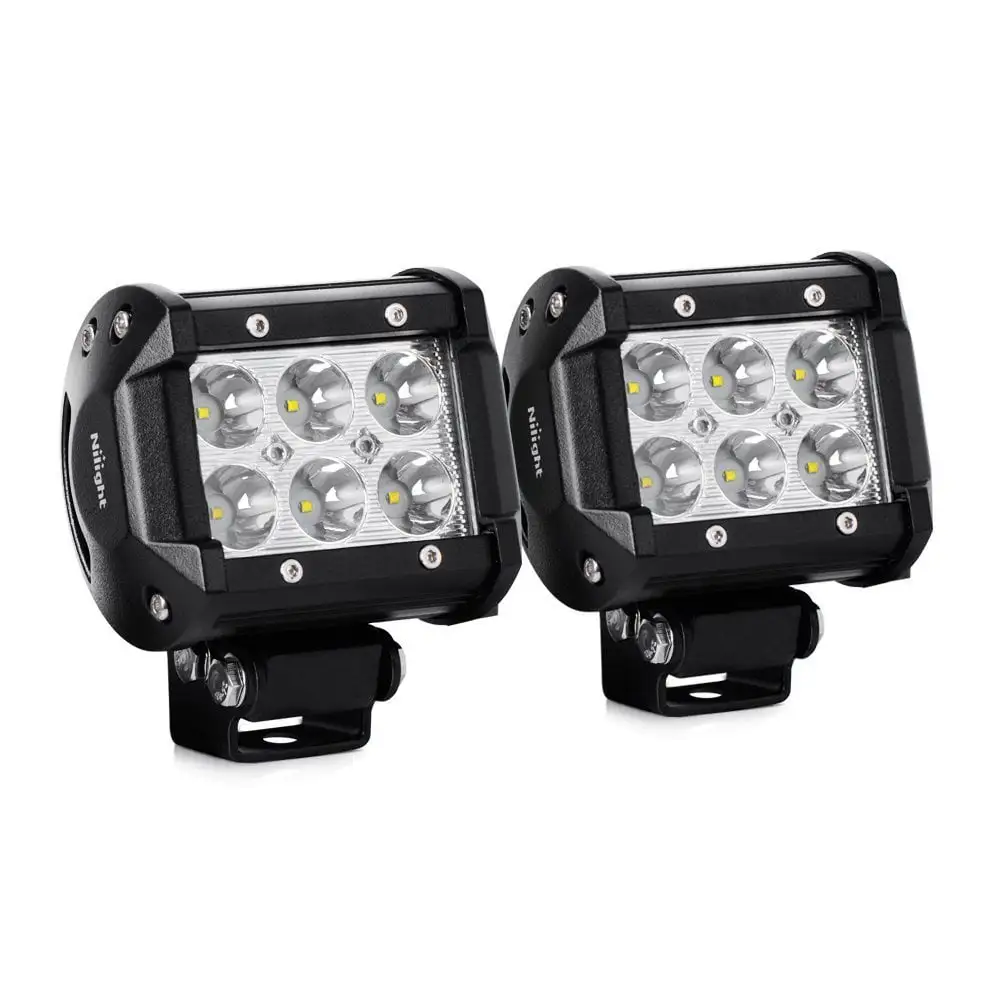 Nilight 2PCS 18W 1260lm Spot Driving Fog Light Off Road Led Lights Bar Mounting Bracket for SUV Boat 4 Jeep Lamp.2 years Warranty