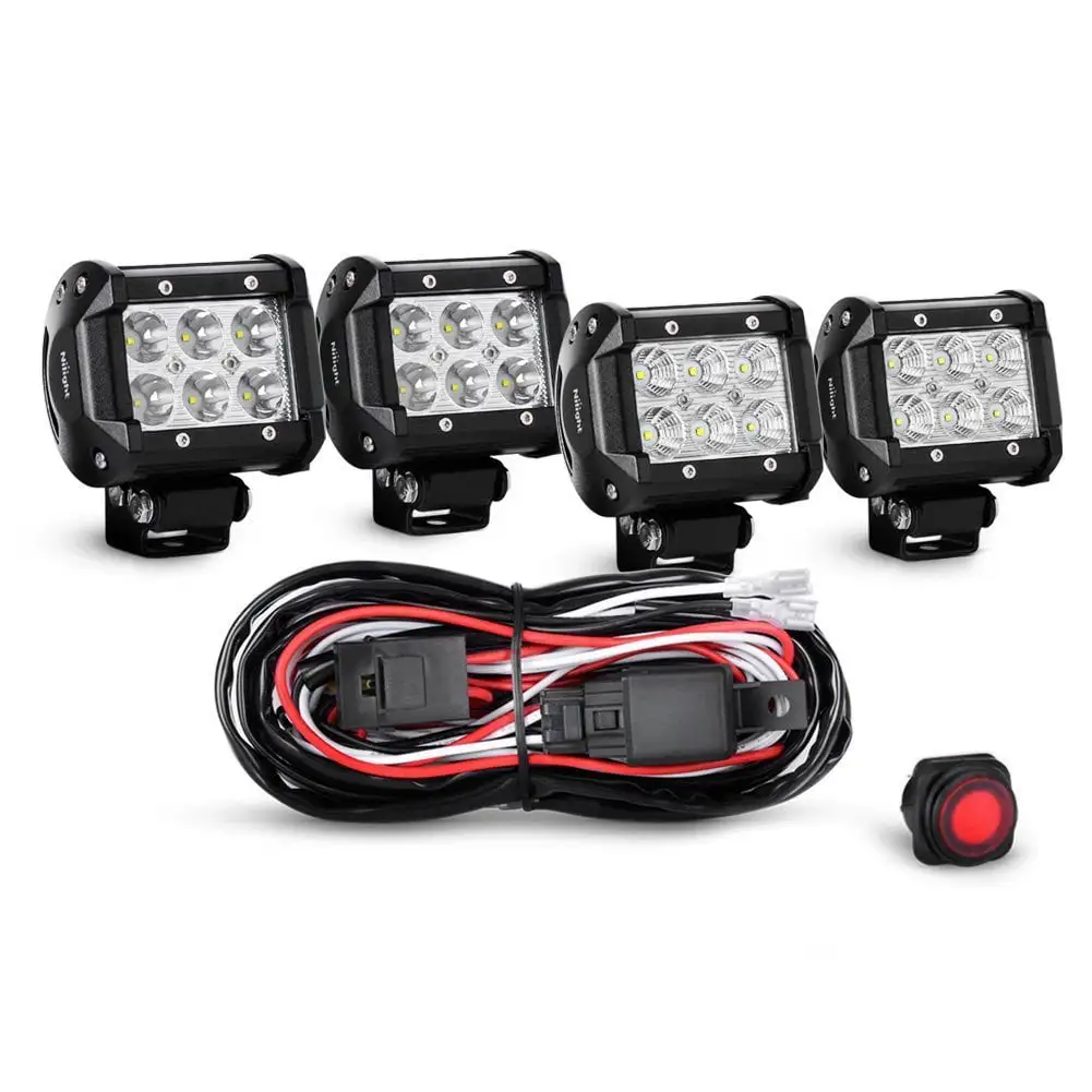 Nilight 2PCS 4 Inch 18W Spot Led Light Bars 2PCS 4 Inch 18W Flood Off Road Driving Lights With Off Road Wiring Harness. 2 Years Warranty