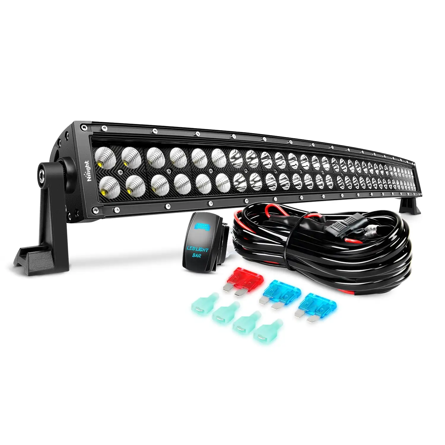 Nilight 32 Inch 180W Black Curved LED Light Bar Combo Offroad Lighting with Harness Kit . 2 Year Warranty