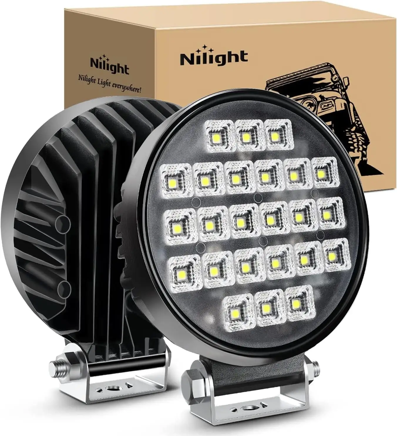 Nilight 4.3Inch Round Utility LED Work Light W/Integrated Toggle Switch. 2PCS 72W 5760LM 150?? Flood Lamp for Offroad Heavy Equipment Vehicles Truck Tractor Golf cart Boat ATV UTV. 2 Year Warranty