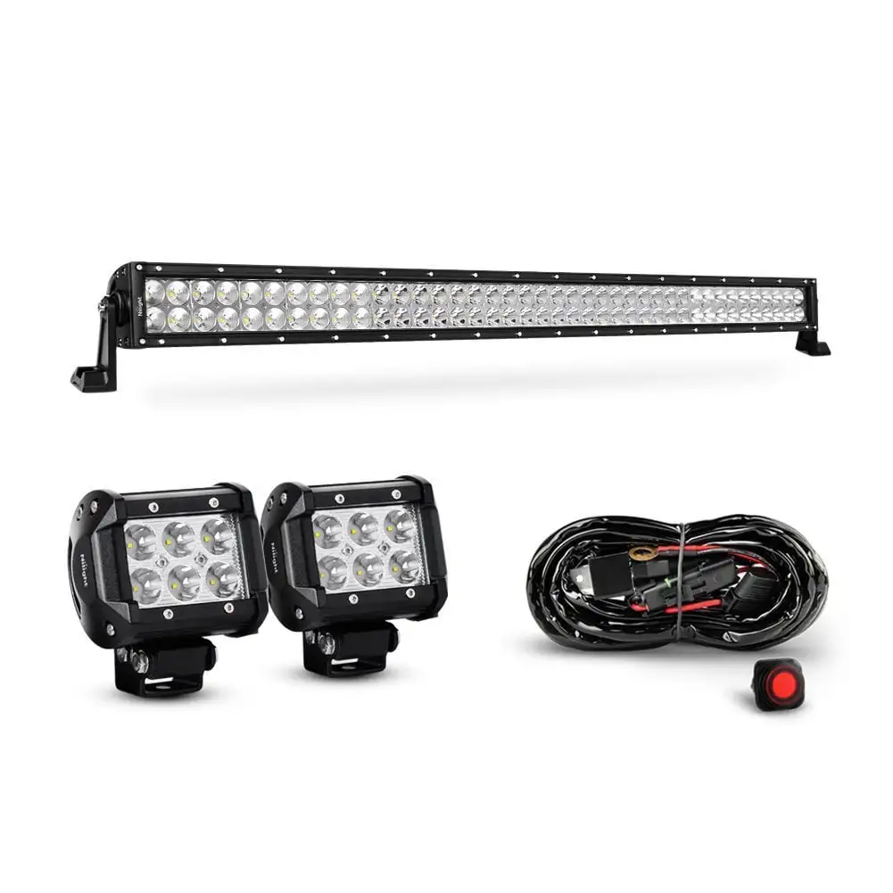 Nilight 42 Inch 240W Spot Flood Combo Led Light Bar 2PCS 4 Inch 18W Spot LED Fog Lights With Off Road Heavy Duty Wiring Harness. 2 years Warranty