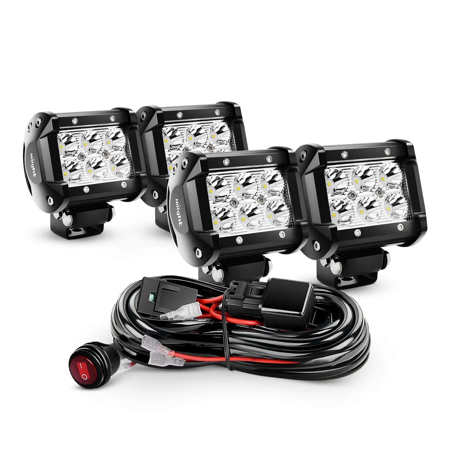 Nilight 4PCS 4 Inch 18W Spot Led Light Bars LED Work Lights Led Fog Lights Off Road Driving Lights With Off Road Wiring Harness . 2 Years Warranty