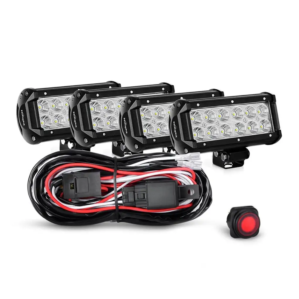 Nilight 4PCS 6.5 Inch 36W Flood LED Light Bar Led Work Light Off Road Driving Light With Off Road Wiring Harness. 2 Years Warranty