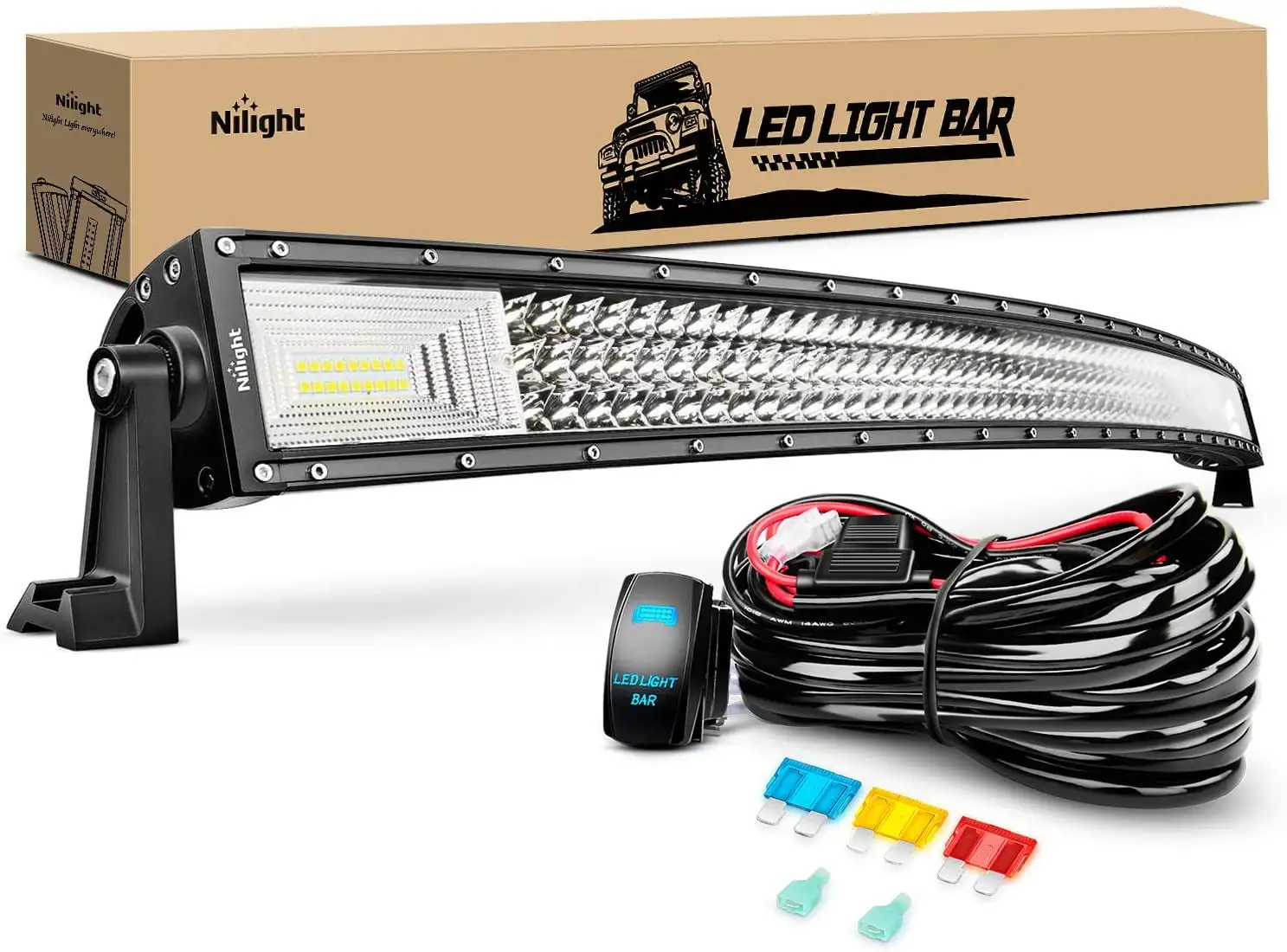 Nilight 52Inch 783W Curved Triple Row Flood Spot Combo Beam Led Bar 78000LM Driving Lights with 12AWG Heavy Duty 12V 5Pin Rocker Switch Wiring Harness Kit