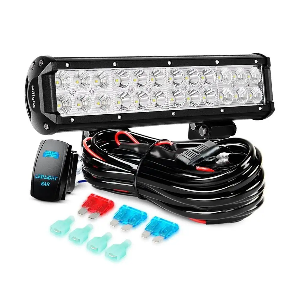 Nilight LED Light Bar 1PC 12Inch 72W Spot Flood Combo Led Off Road Lights 12V 5Pin Rocker Switch LED Light Bar Wiring Harness Kit . 2 Years Warranty