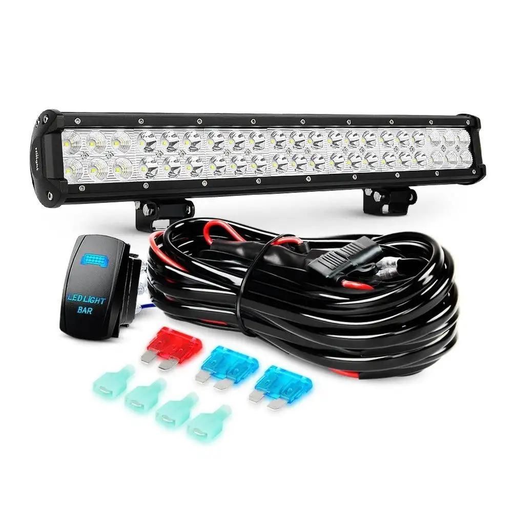 Nilight LED Light Bar 20 Inch 126W Spot Flood Combo Led Off Road Lights 12V 5Pin Rocker Switch LED Light Bar Wiring Harness Kit . 2 Years Warranty