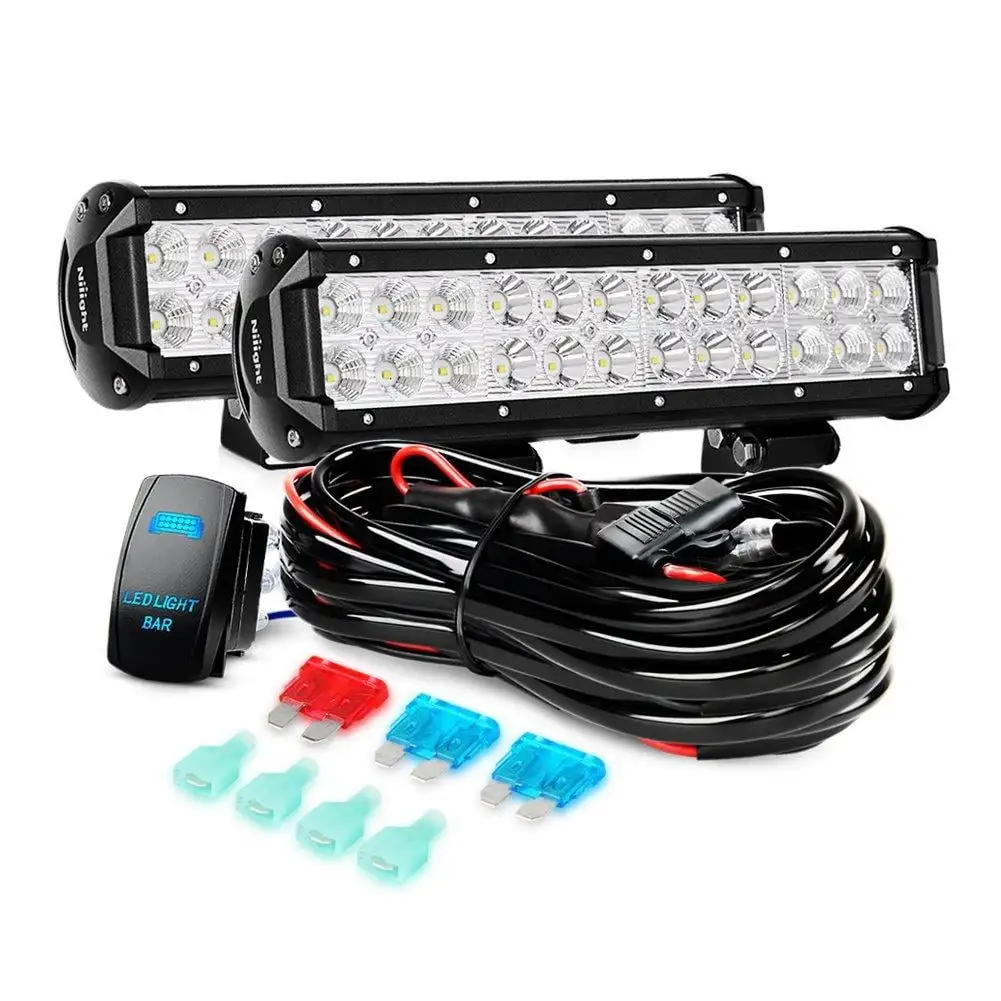 Nilight LED Light Bar 2PCS 12 Inch 72W Spot Flood Combo Led Off Road Lights 12V 5Pin Rocker Switch LED Light Bar Wiring Harness Kit . 2 Years Warranty