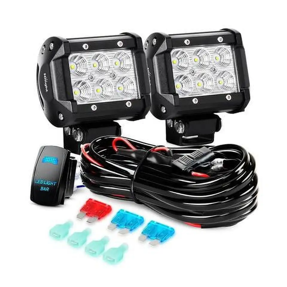 Nilight LED Light Bar 2PCS 4 inch 18W Flood Led Off Road Lights with 12V 5Pin Rocker Switch LED Light Bar Wiring Harness Kit . 2 Years Warranty