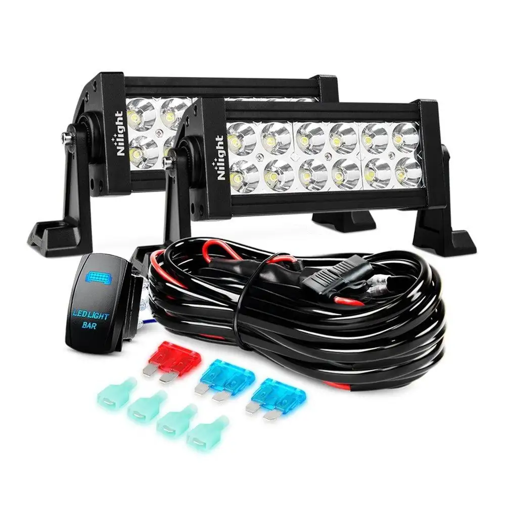 Nilight LED Light Bar 2PCS 7 Inch 36W Spot Led Off Road Lights 12V 5Pin Rocker Switch LED Light Bar Wiring Harness Kit . 2 Years Warranty