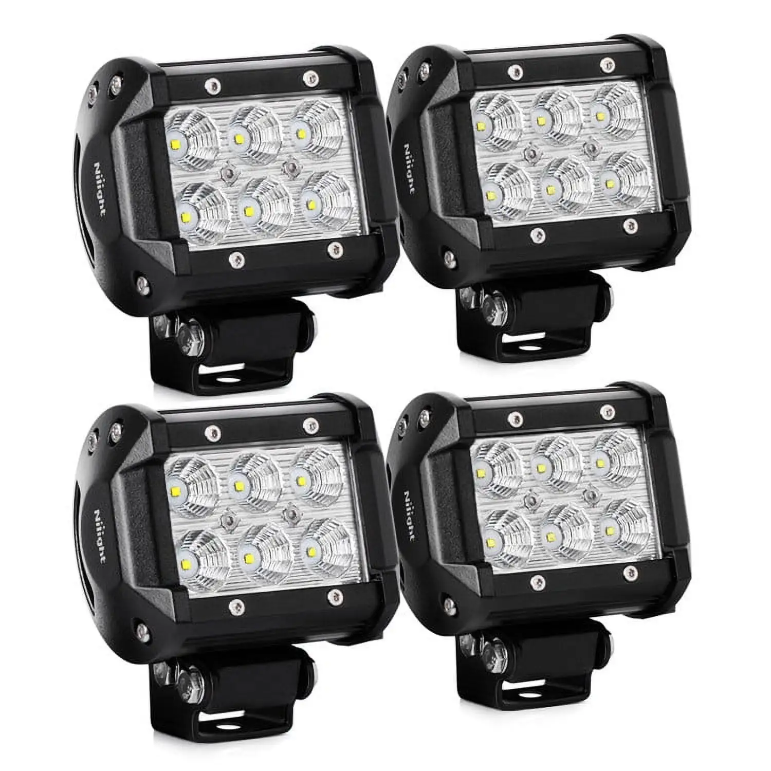 Nilight LED Light Bar 4PCS 4 Inch 18W LED Bar 1260lm Flood Led Off Road Driving Lights Led Fog Lights Jeep Lighting LED Work Light for Van Camper SUV ATV .2 Years Warranty