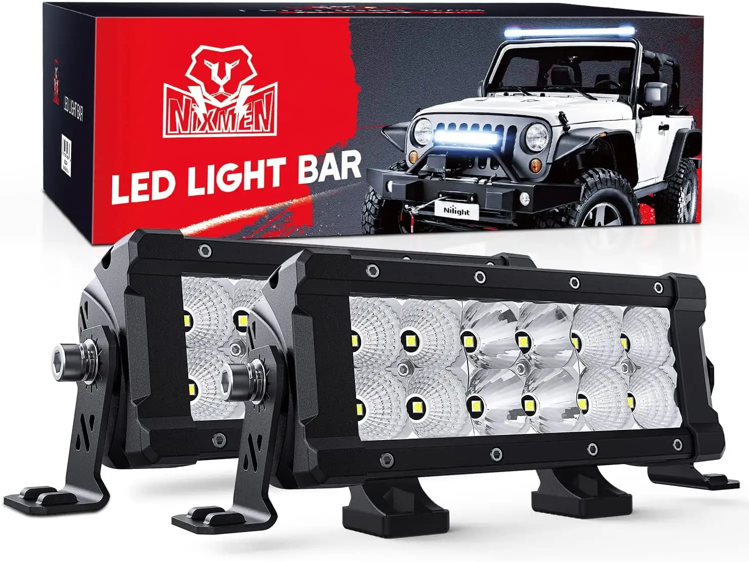 Nilight LED Light Bar 7.6 Inch 2PCS 60W Flood Spot Combo Beam 7200LM Osram P8/5W Chips Offroad Lighting IP68 LED Driving Light for Jeep Pickup Truck SUV ATV UTV Boat 4x4 4WD