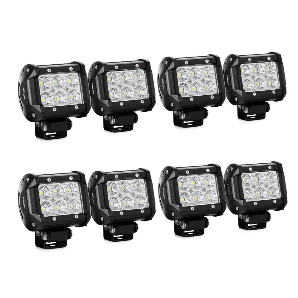 Nilight LED Light Bar 8PCS 4Inch 18W LED Bar 1260lm Flood Led Off Road Driving Lights Led Fog Lights Jeep Lighting LED Work Light for Van Camper SUV ATV Jeep.2 Years Warranty