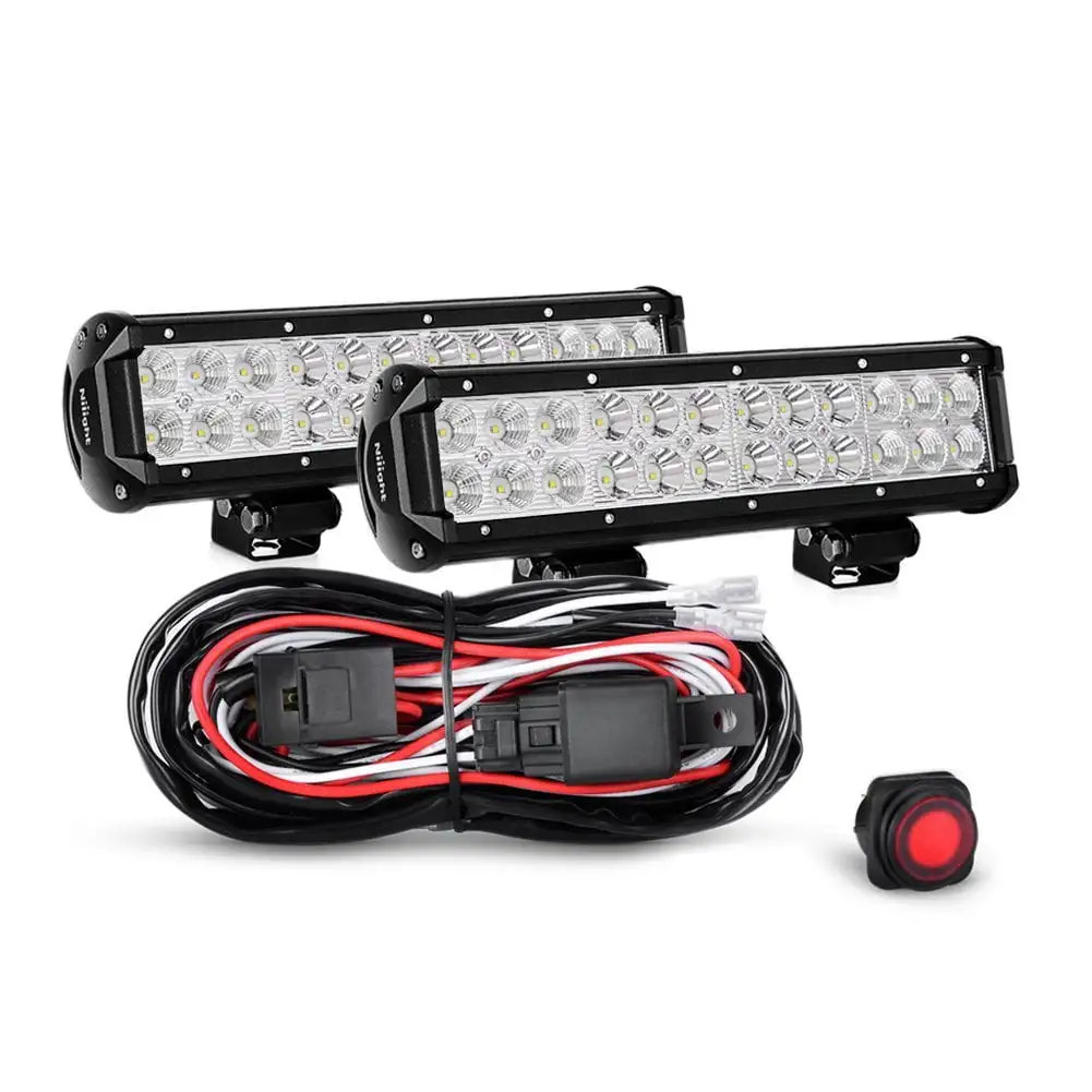 Nilight Led Light Bar 2PCS 12 Inch 72W Spot Flood Combo With Off Road Wiring Harness. 2 years Warranty