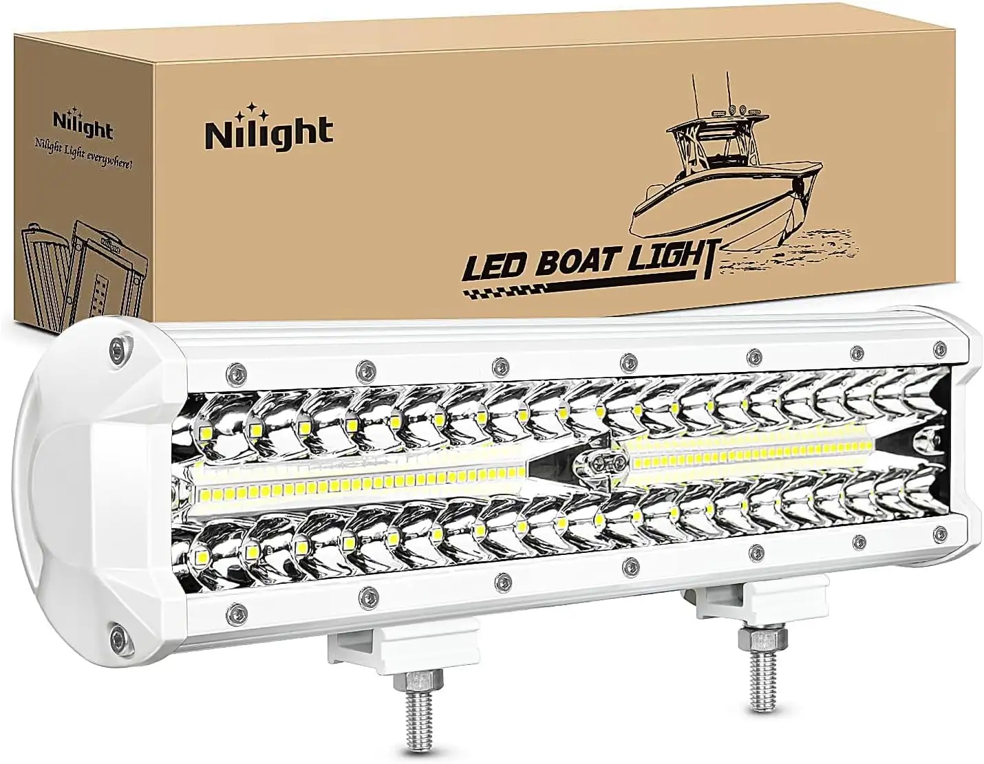 Nilight Marine LED Light Bar Navigation Lights 12Inch White Spot Flood Combo Ponton Boat Deck Dock Lights for Night Fishing T-top Stern Yacht Port Sailboat Trucks Tractors. 2 Years Warranty