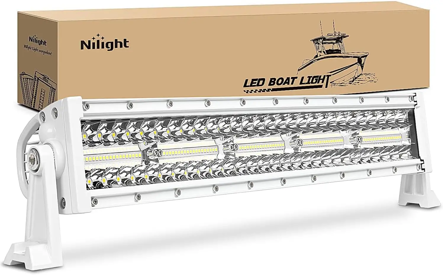 Nilight Marine LED Light Bar Navigation Lights 22Inch White Spot Flood Combo Ponton Boat Deck Dock Lights for Night Fishing T-top Stern Yacht Port Sailboat Trucks Tractors. 2 Years Warranty