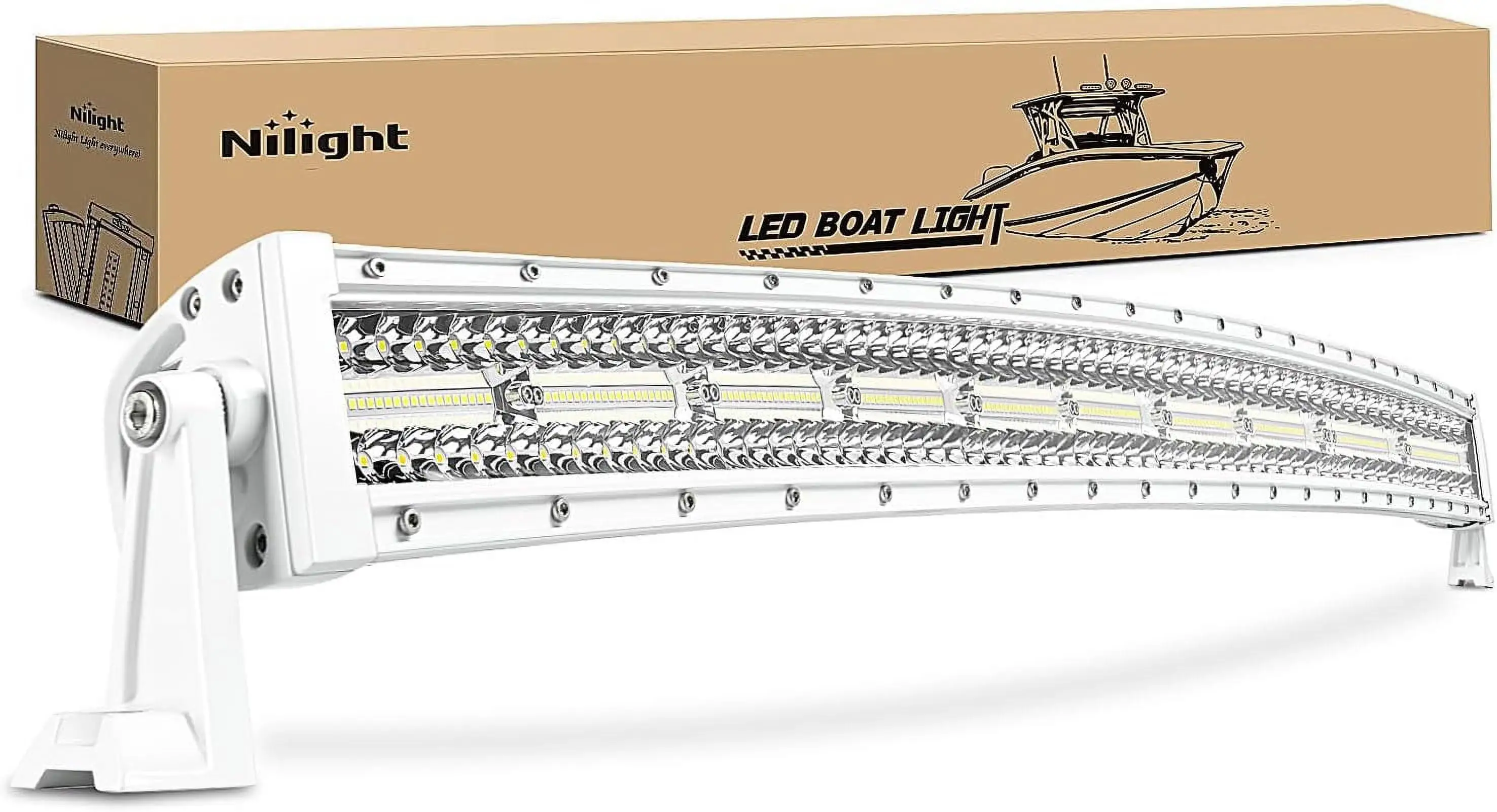 Nilight Marine LED Light Bar Navigation Lights 42Inch Curved White Spot Flood Combo Ponton Boat Deck Dock Lights for Night Fishing T-top Stern Yacht Sailboat Trucks Tractors. 2 Years Warranty