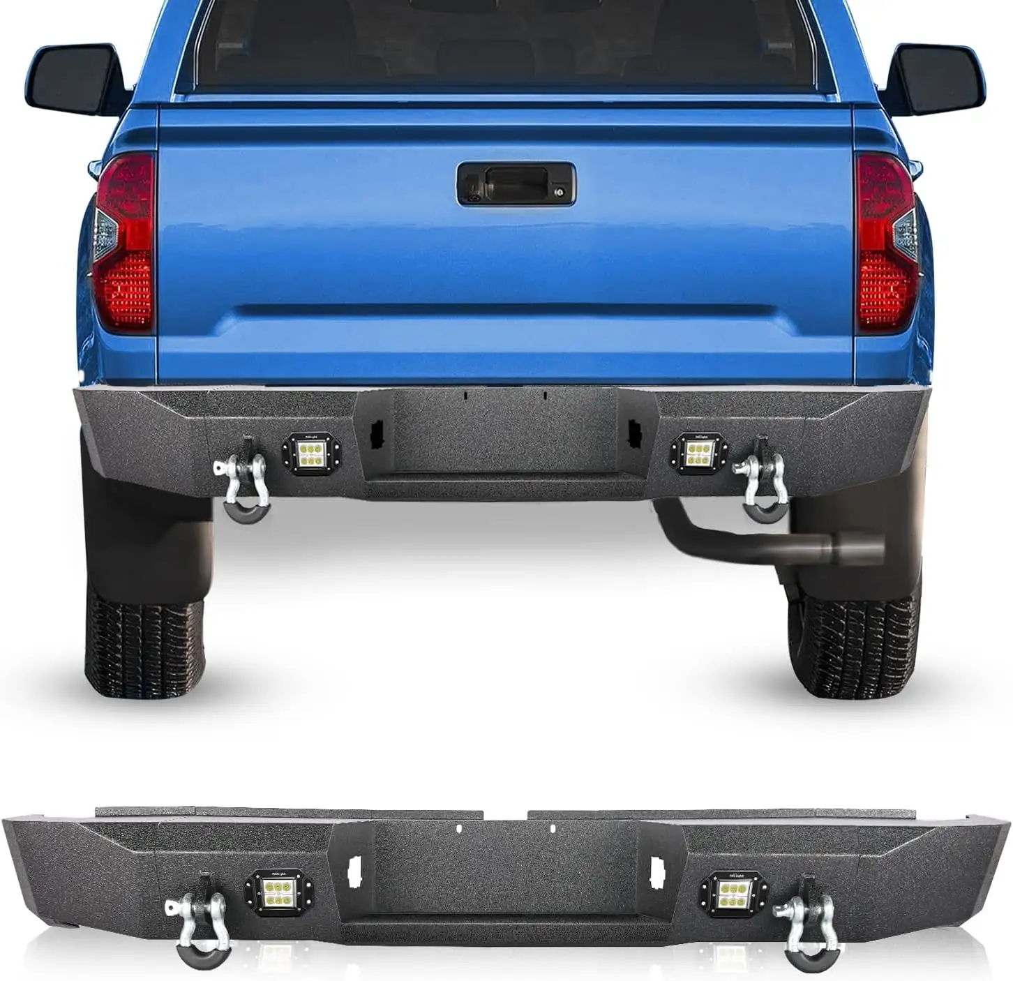 Nilight Rear Step Bumper for 2007 2008 2009 2010 2011 2012 2013 Toyota Tundra Full Width Pickup Truck Textured Black Solid Steel Off-Road with 2X Upgraded 18W LED Lights D-Rings 2 Years Warranty