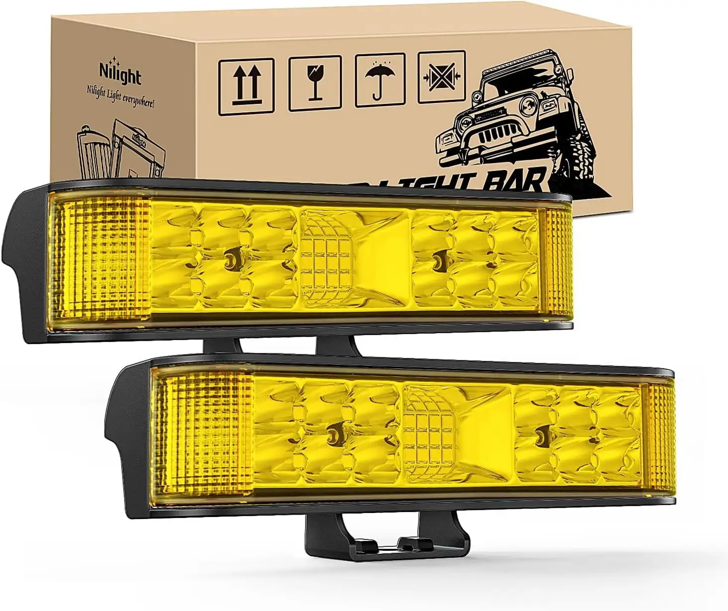 Nilight Side Shooter Amber LED Light Bar/Pods 2PCS 6.5 Inch 60W Flood Spot Beam Combo Fog/Driving Light Work Light for Truck ATV UTV Boat. 2 Years Warranty