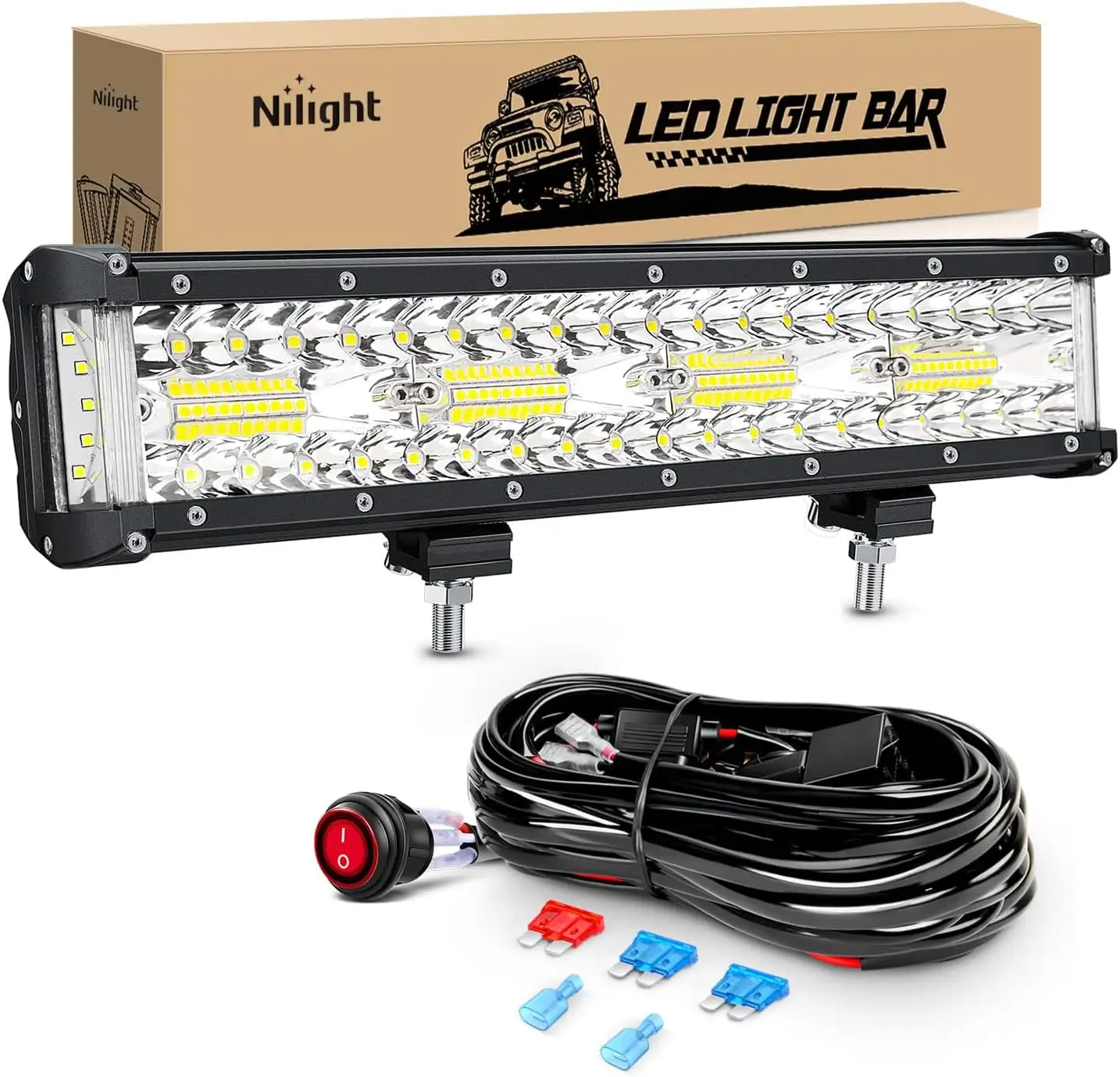 Nilight Side Shooter LED Light Bar 1PC 12Inch Triple Row Spot Flood Combo Lights Led Work Light with Wiring Harness Kit for Off Road Fog Light Driving Light on Truck SUV ATV UTV. 2 Years Warranty