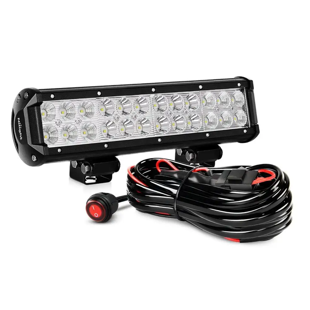 Nilight ZH007 LED Light Bar 12 Inch 72W Spot Flood Combo with Off Road Wiring Harness. 2 Years Warranty