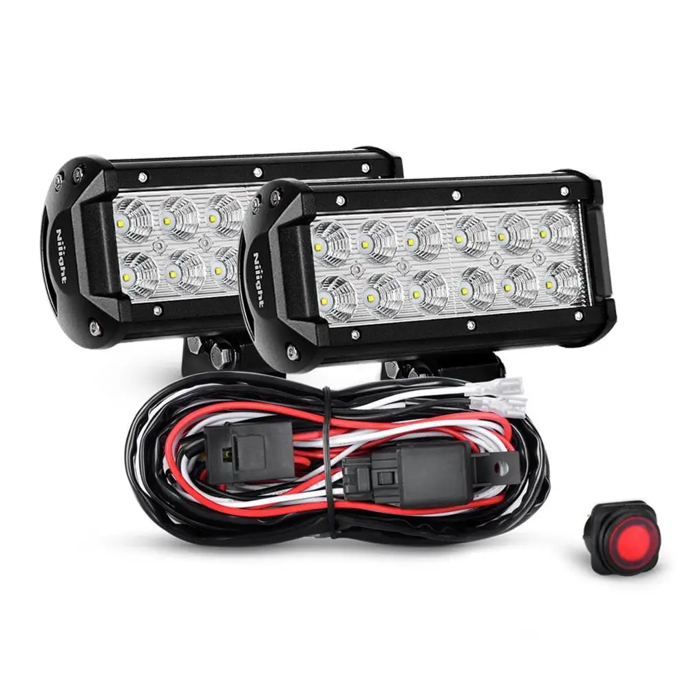 Nilight ZH008 2PCS 6.5 Inch 36W Flood Bar LED Work Driving Light with Off Road Wiring Harness. 2 Years Warranty