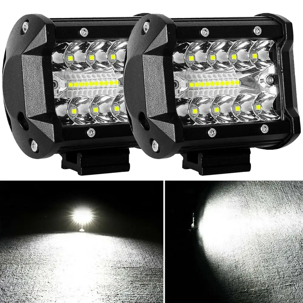 OBOSOE 4 Inch 2 x Tri Row 20LED Led Work Light Bar Pods Fits Car. Boat. Truck. SUV. ATV. UTV 60W Offroad Backup Driving Spot and Flood