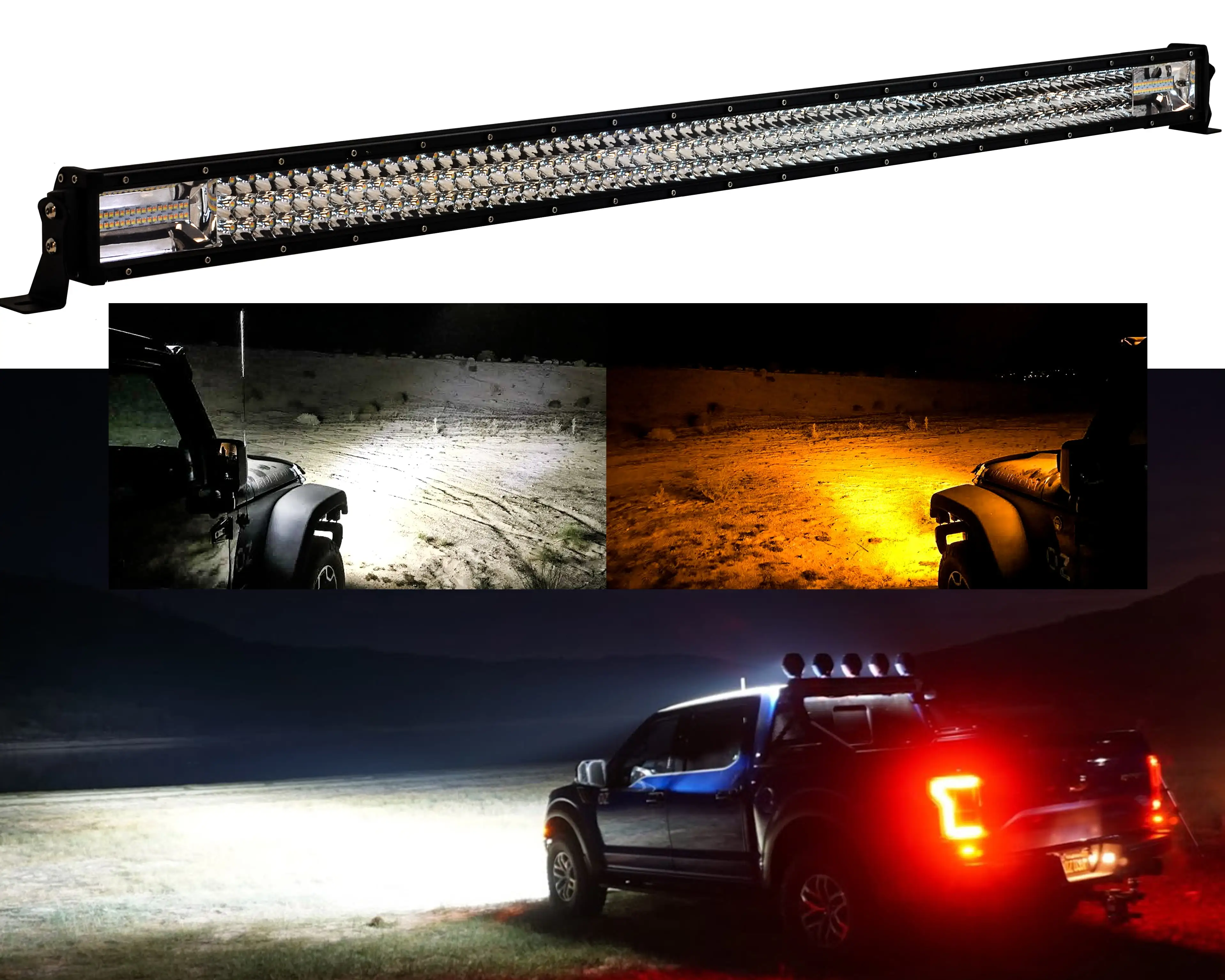 OZ-USA 52 Amber White Flash Strobe Dual Color LED Light Bar Fog Driving Work Light for Offroad Truck Tractors