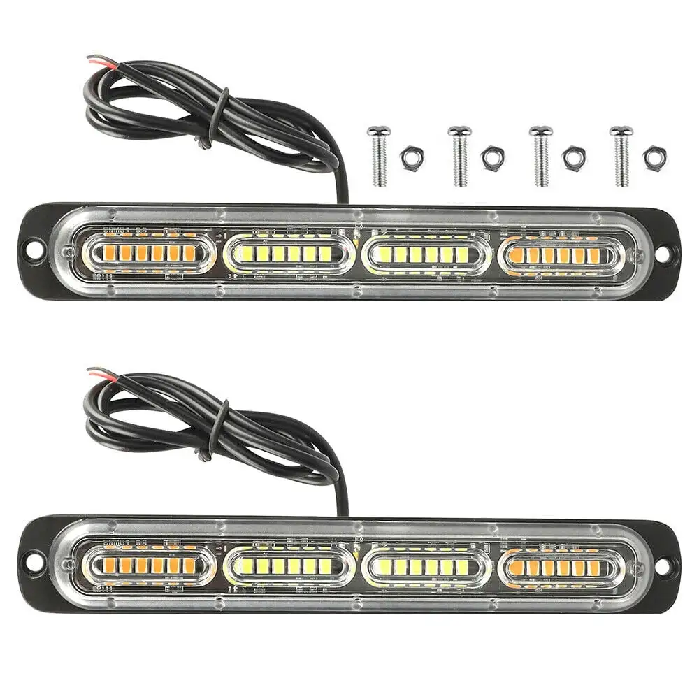 Onemayship 2PCS Amber White 24LED Car Truck Warning Hazard Flashing Beacon Strobe Light Bar