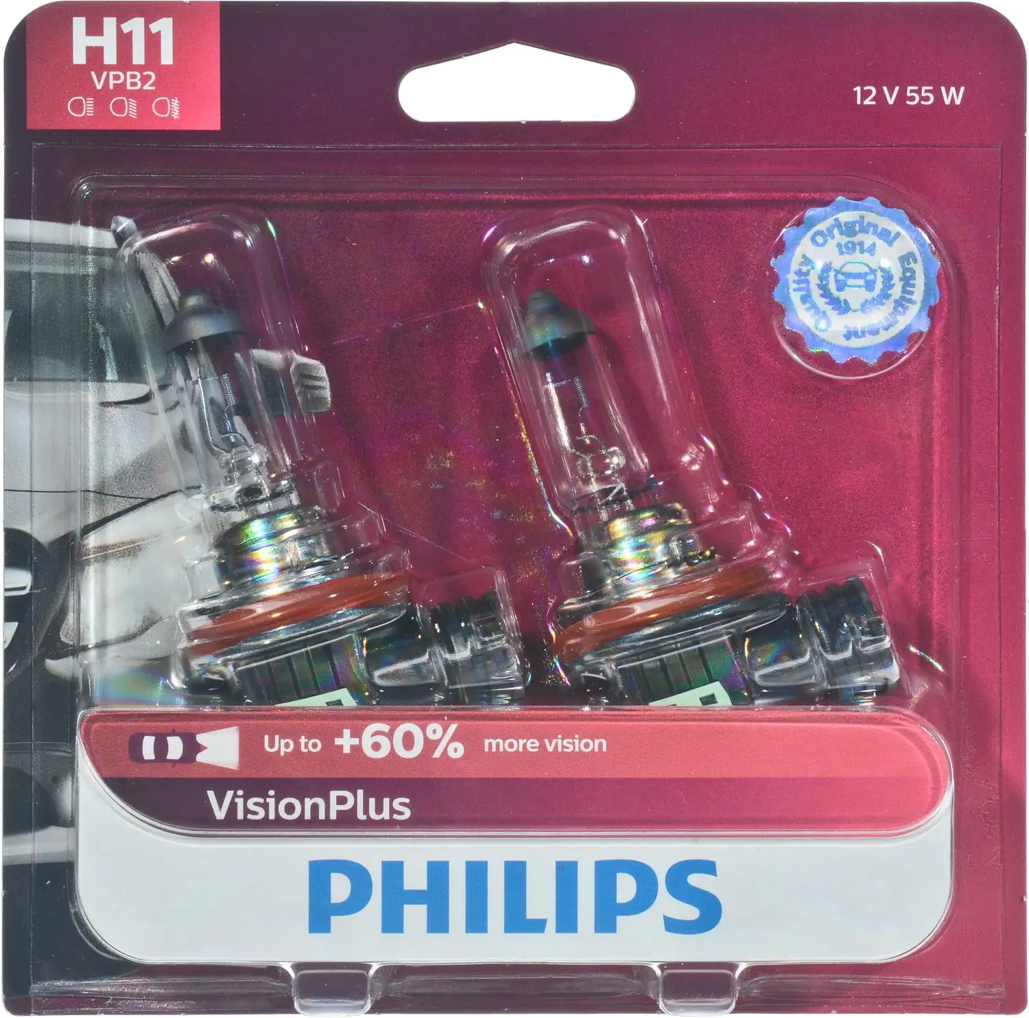 Philips H11 Visionplus Headlight. Pack of 2 Fits select: 2015-2022 FORD F150. 2007-2021 CHEVROLET SILVERADO