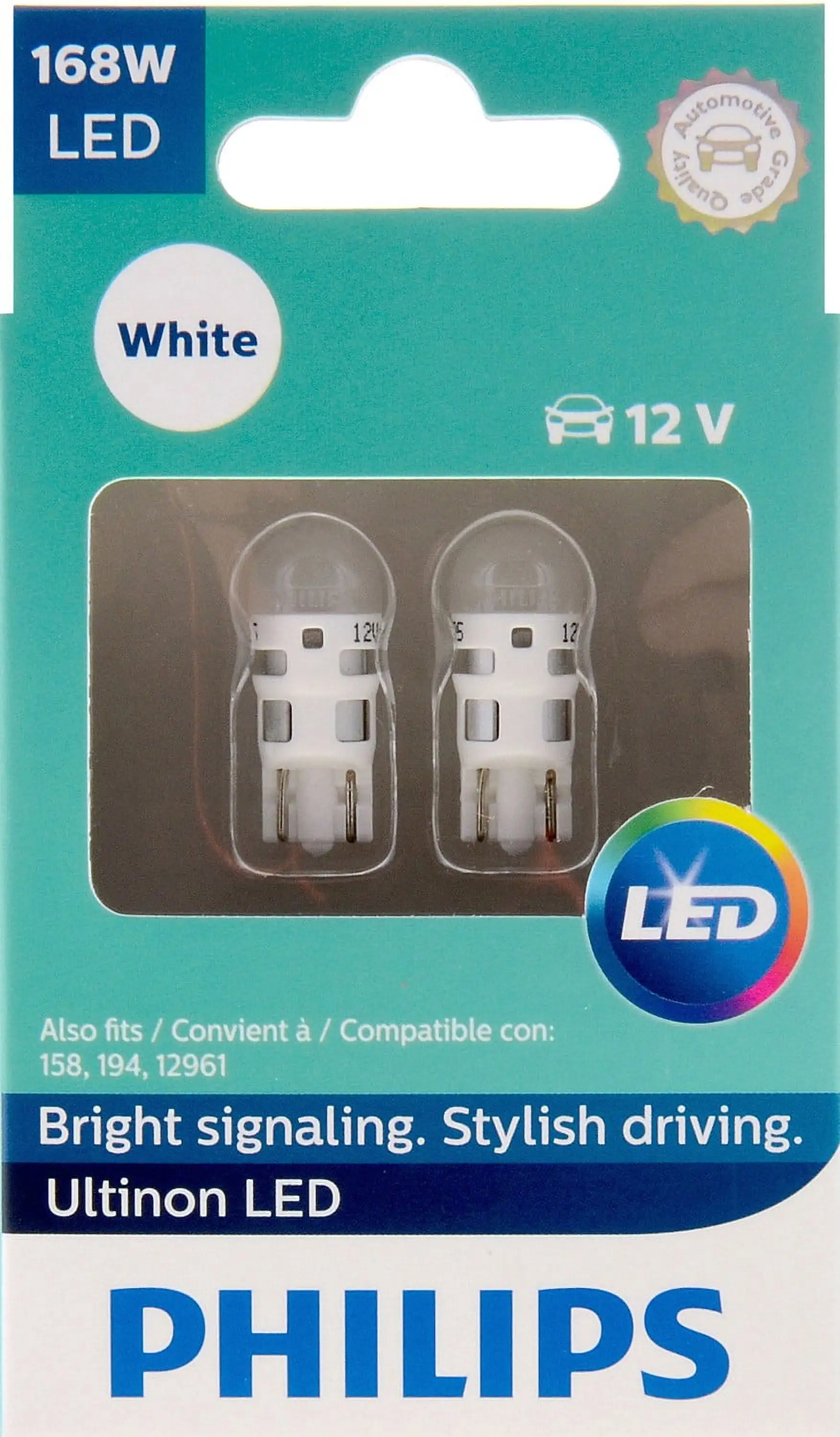 Philips Ultinon LED 168WLED. W2.1X9.5D. Plastic. Always Change In Pairs!