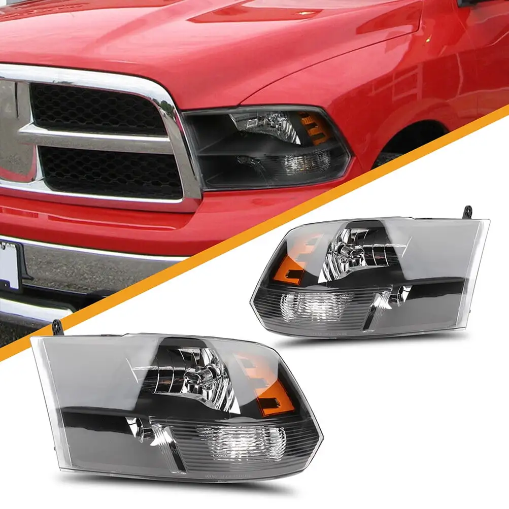 SCITOO Fit For Dodge For Ram 1500 2500 3500 2009-2018 Headlight Assembly Headlamps Replacement + Front Signal Lights (Driver and Passenger Side)