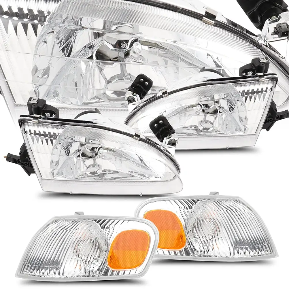 SCITOO Fit for Toyota Corolla 1998 1999 2000 Headlight Assembly Headlamps Replacement + Front Signal Lights (Left and Right Side)