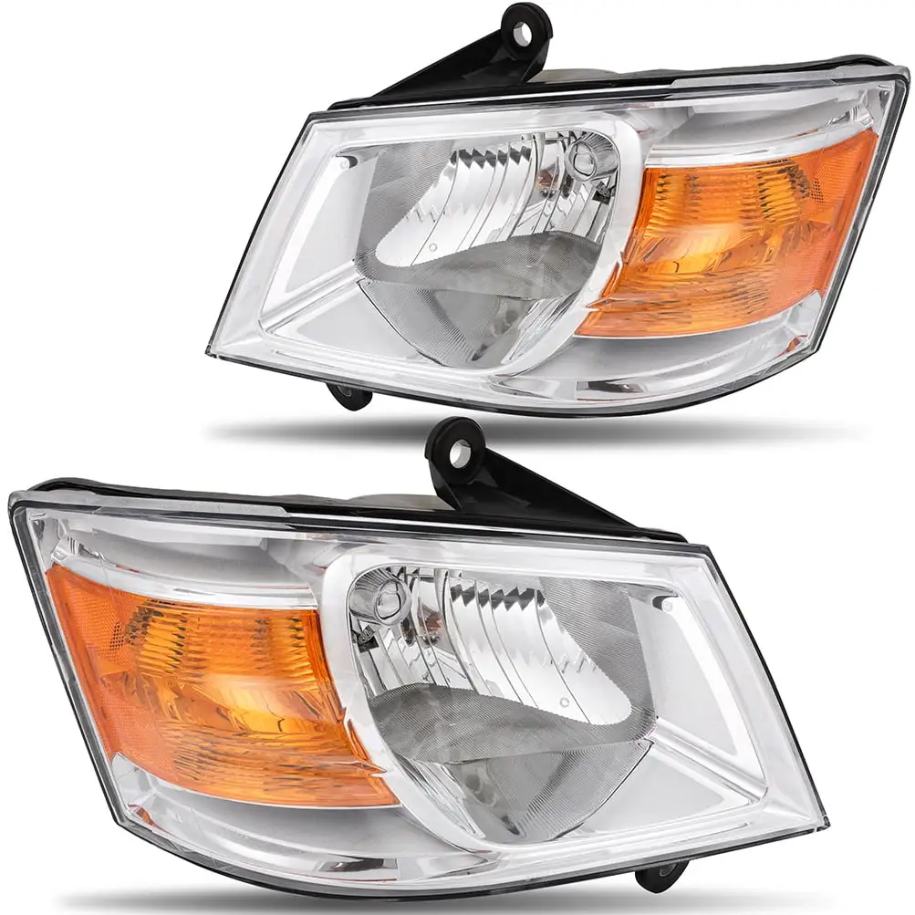 SCITOO Headlamps replacement For Dodge Grand Caravan 2008-2010 headlights assembly Chrome Housing Amber Reflector Clear Lens CH2502191 CH2503191