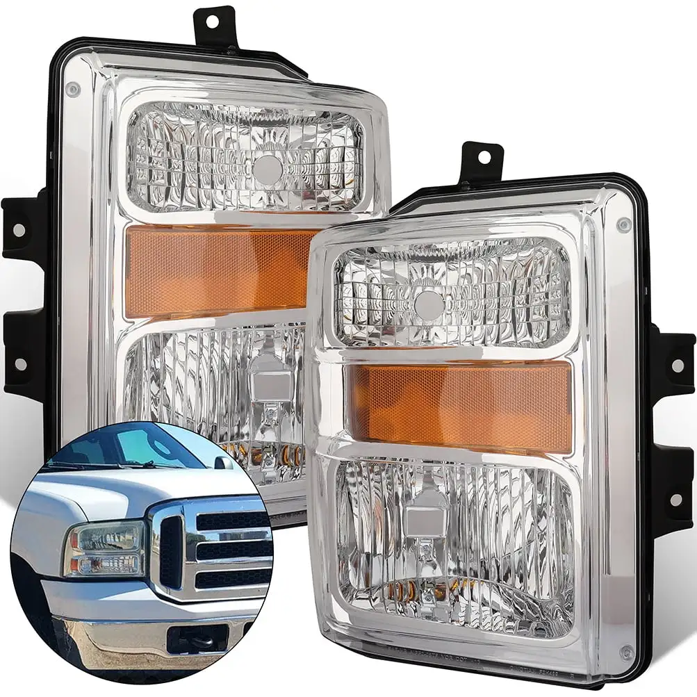 SCITOO Headlamps replacement For Ford F-250 F-350 F-450 Super Duty headlights assembly Chrome Housing Amber Reflector Clear Lens 7C3Z-13008BA 7C3Z-13008AA Fits select: 2008-2010 FORD F250 SUPER DUTY