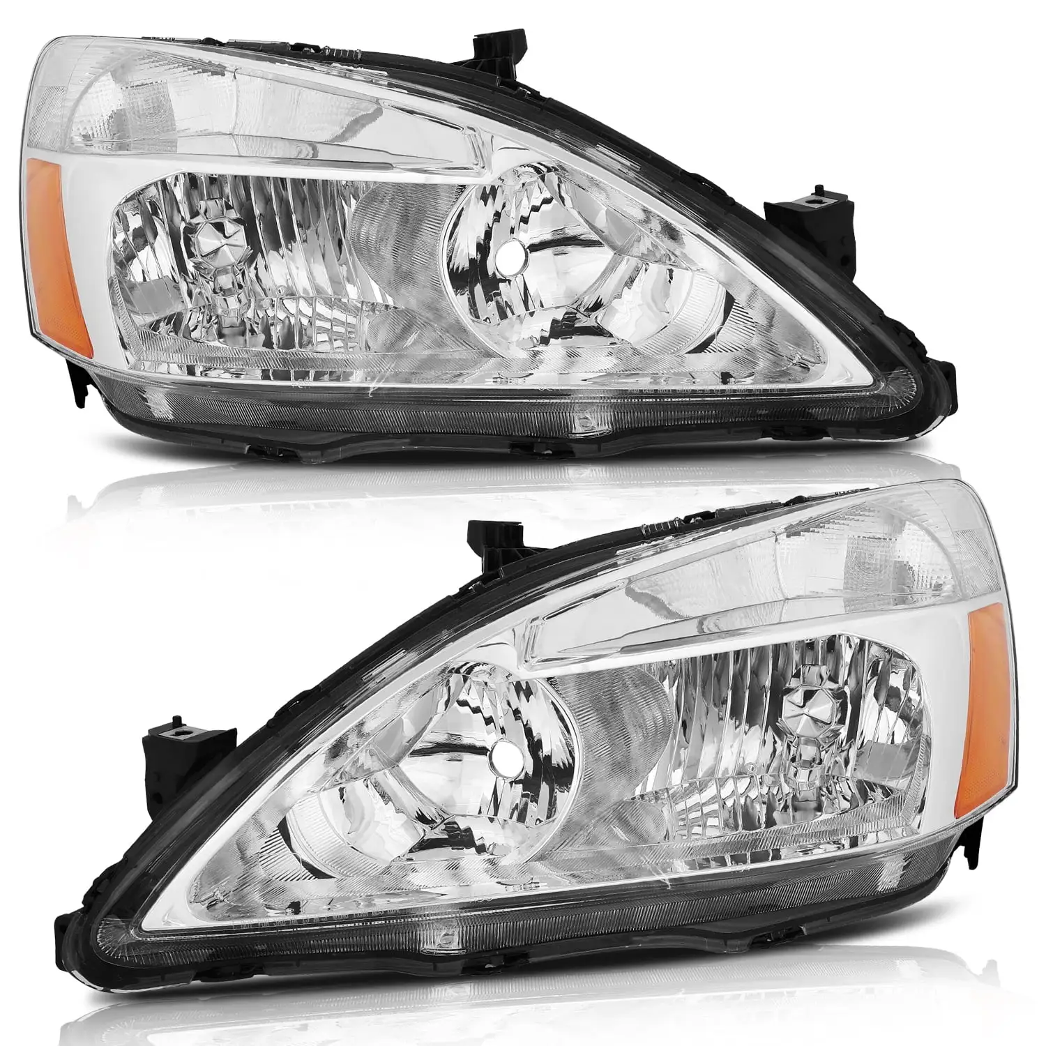 SCITOO Headlamps replacement For Honda Accord 2003-2007 headlights assembly Chrome Housing Amber Reflector Clear Lens 33101-SDA-A01 33151-SDA-A01 HO2502120 HO2503121