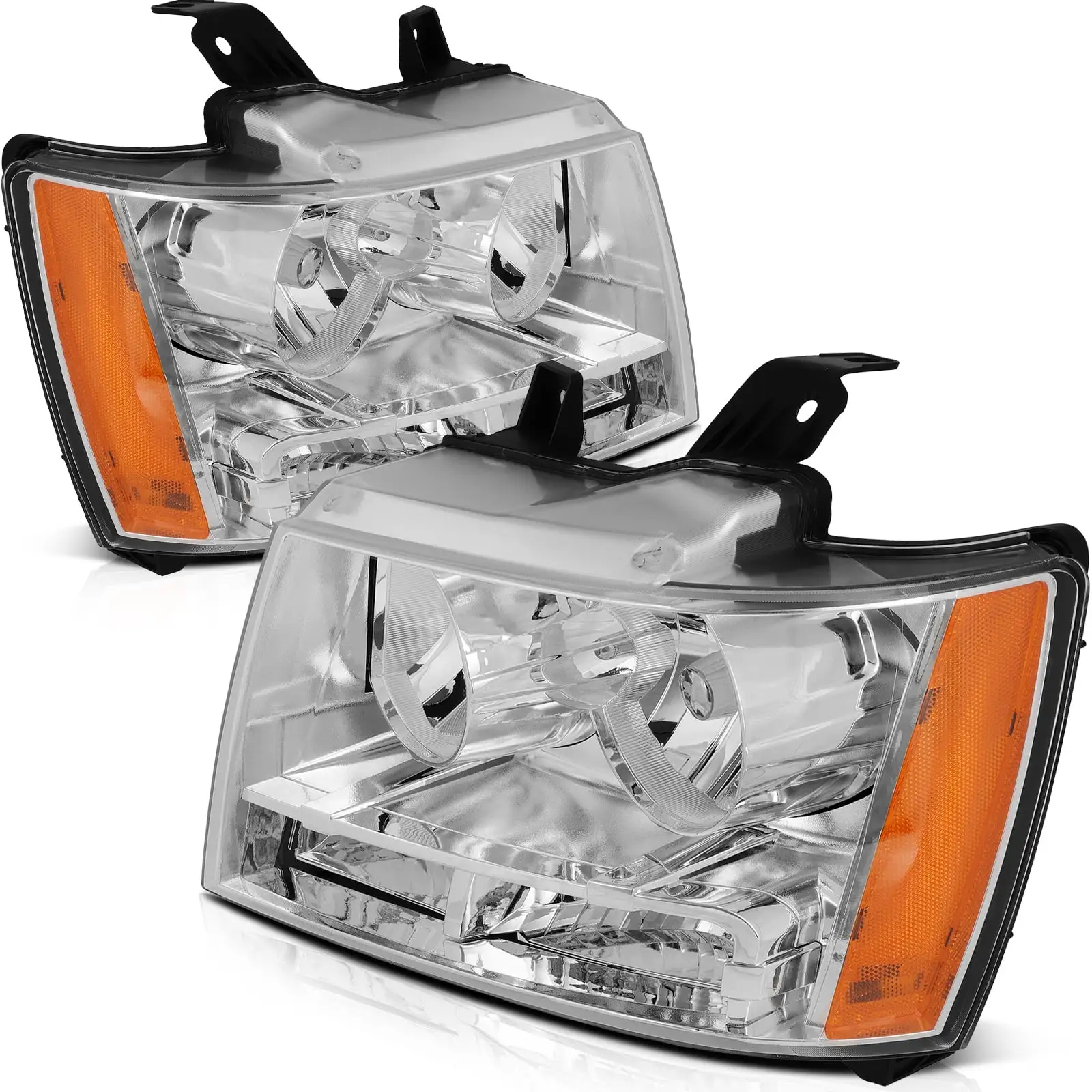 SCITOO Headlight Assembly Fit for Chevrolet Avalanche.for Chevrolet Suburban 1500.for Chevrolet Suburban 2500 07-13.for Chevrolet Tahoe Headlamp in Chrome Housing Amber Reflector Clear Lens