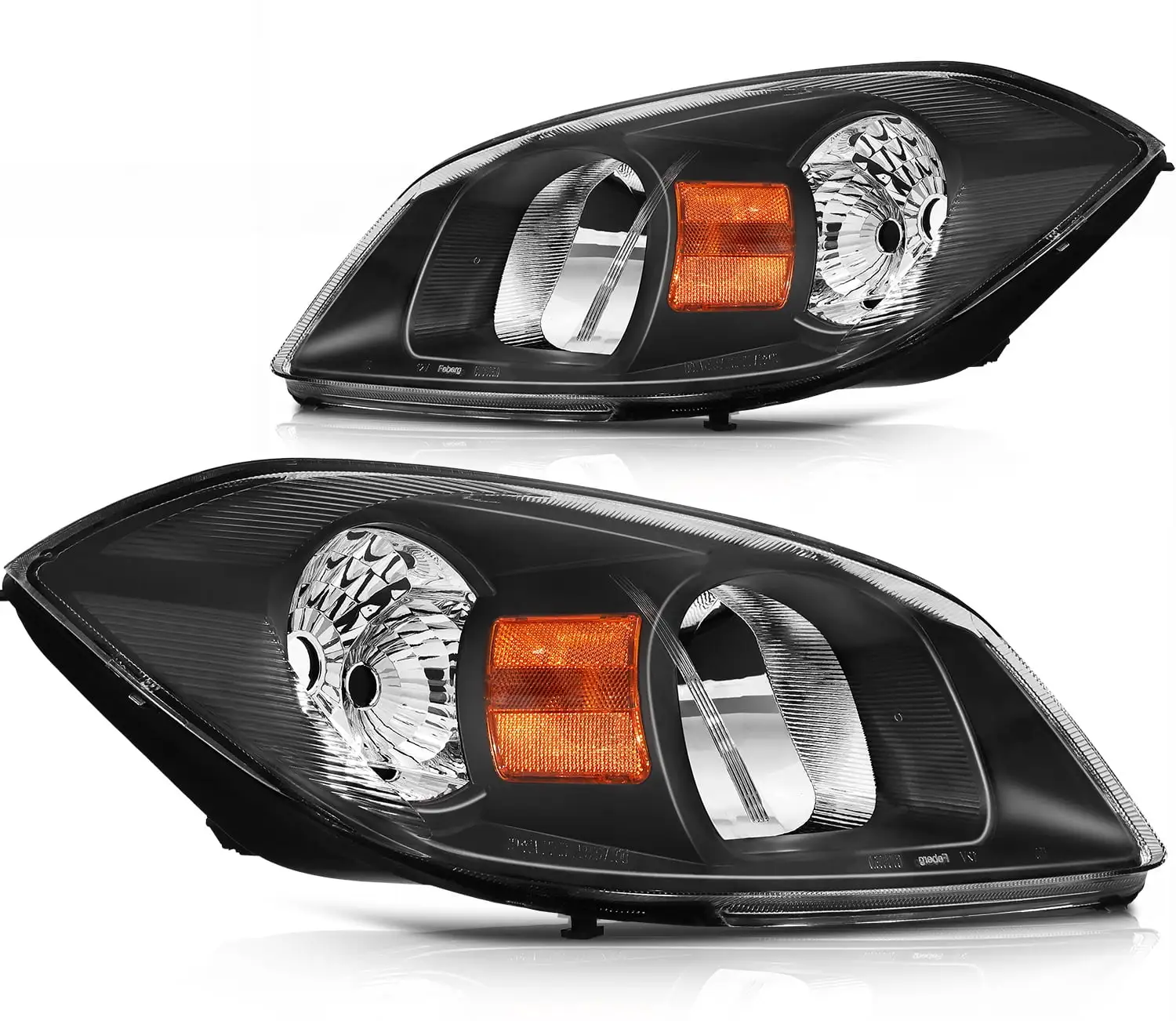 SCITOO Headlight Assembly Fit For 2005 2006 2007 2008 2009 2010 Chevrolet Cobalt For 2007 2008 2009 2010 Pontiac G5 For 2005 2006 Pontiac Pursuit Headlamp in Black Housing Amber Reflector Clear Lens