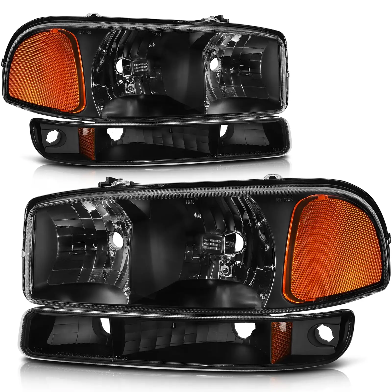 SCITOO Headlight Assembly Fit For GMC Sierra 1500/2500/3500 Classic.For GMC Yukon 00-06.For GMC Yukon XL 1500 00-06.For GMC Yukon XL 2500 00-06Headlamp in Black Housing Amber Reflector Clear Lens