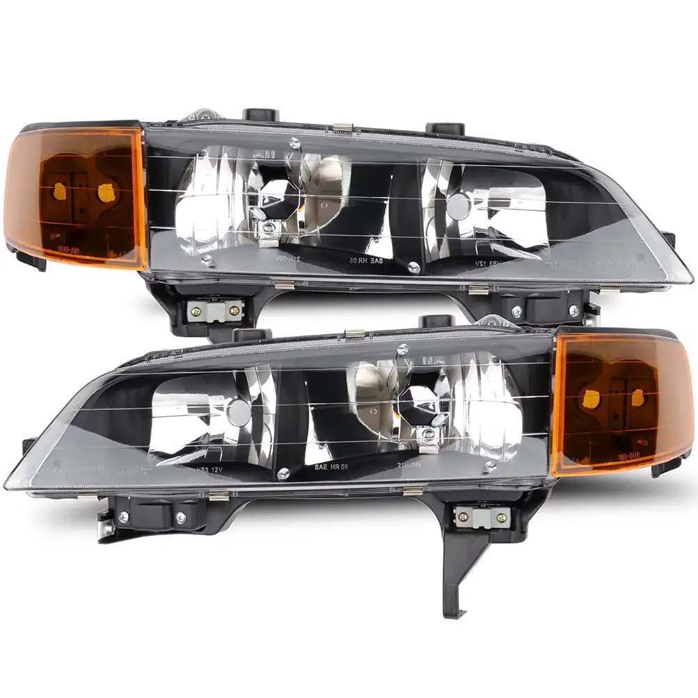 SCITOO Headlight Assembly Fit For Honda For Accord 1994 1995 1996 1997 Headlamp in Black Housing Amber Reflector Clear Lens