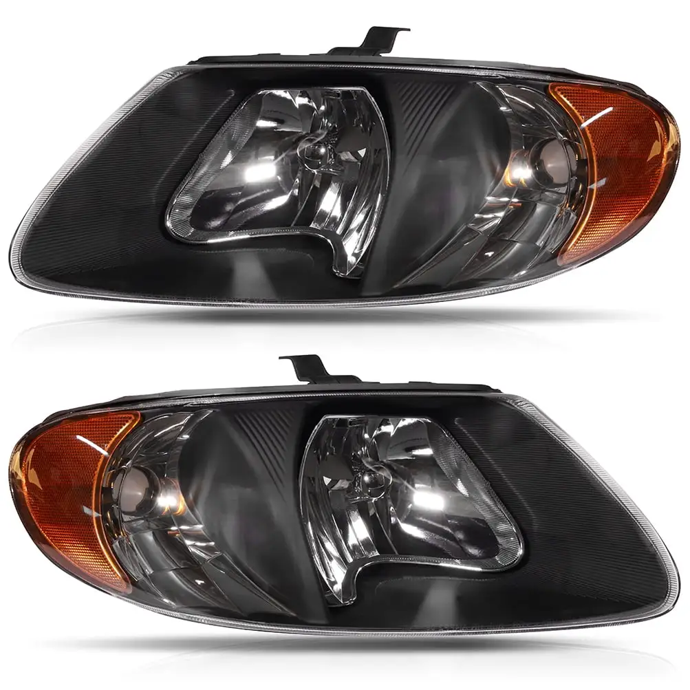 SCITOO Headlight Assembly For Chrysler Grand Voyager 2001-2002.For Town & Country 2001-2007.For Dodge For Grand Caravan 2001-2007 Black Housing Amber Reflector Clear Lens Headlamps