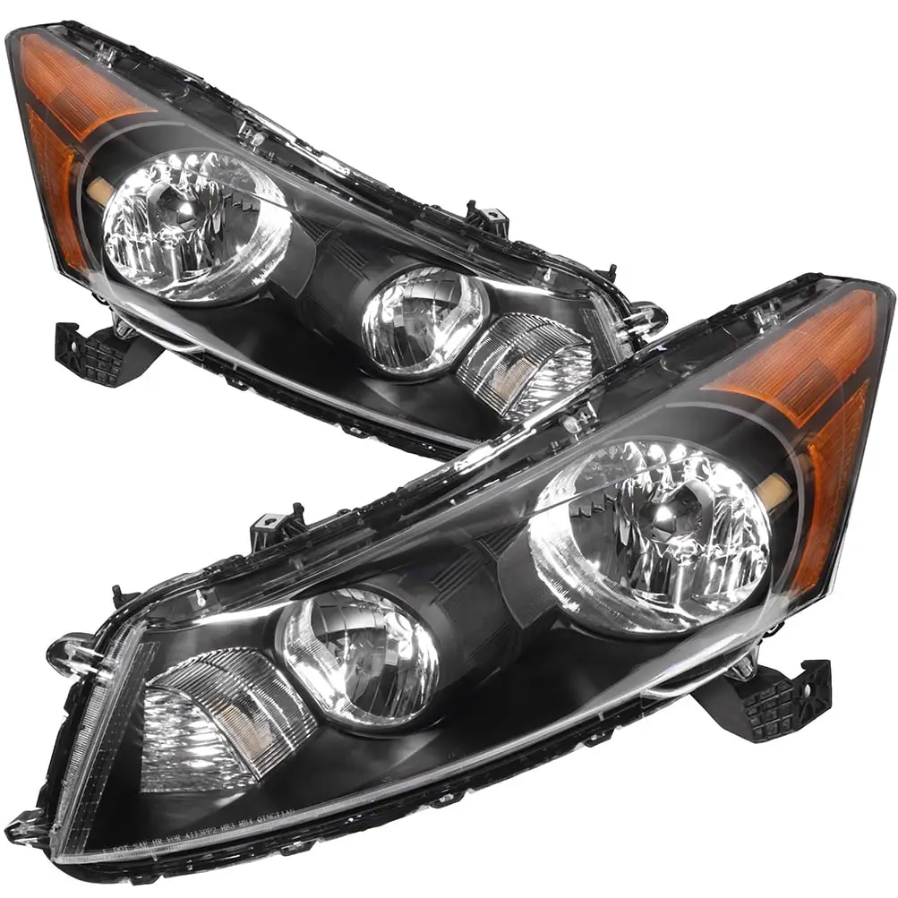 SCITOO Headlight Assembly For Honda For Accord Sedan 4Dr 2008-2012 Black Housing Amber Reflector Clear Lens Headlamps