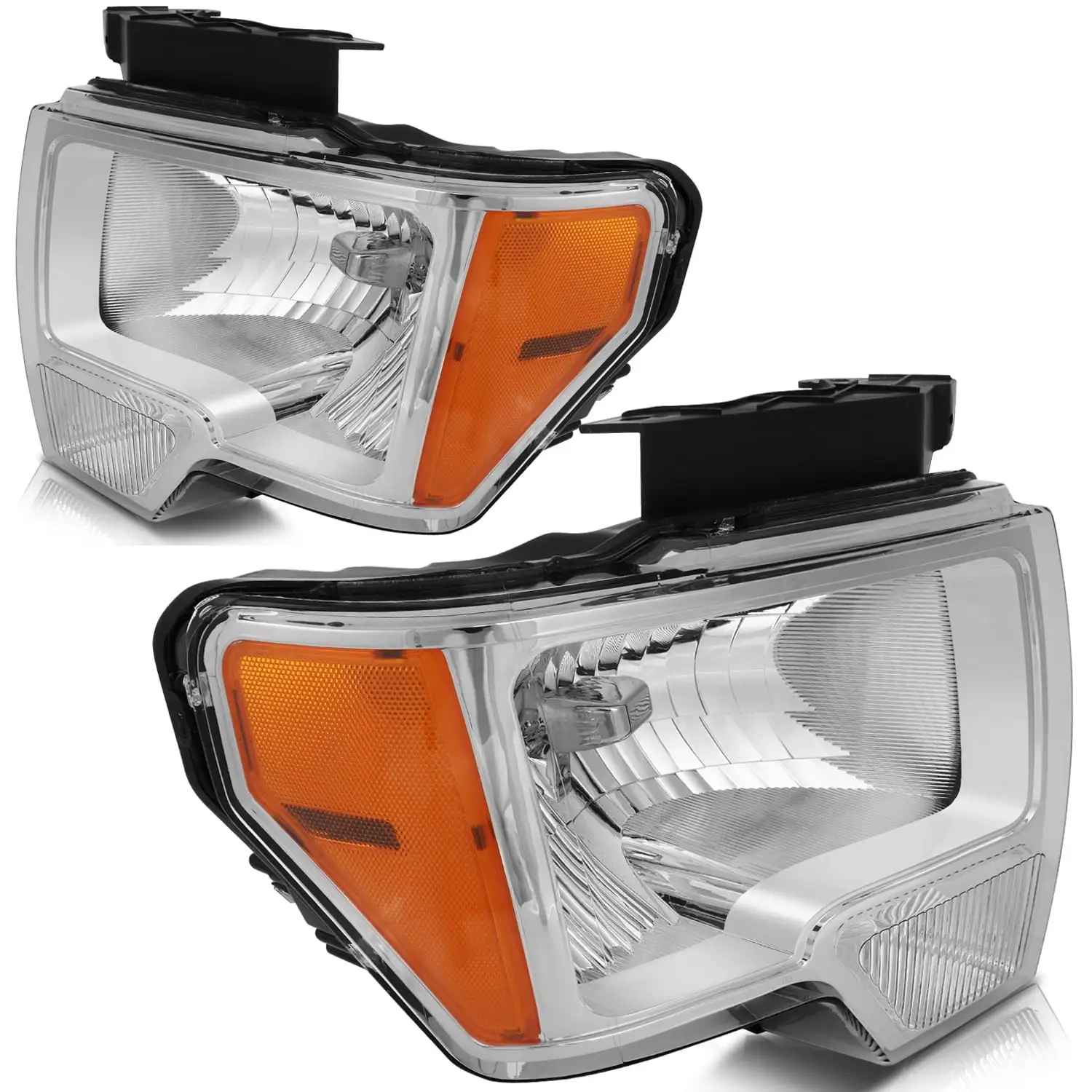 SCITOO Headlight Assembly Fit For 2009 2010 2011 2012 2013 2014 Ford F-150 Headlamp in Chrome Housing Amber Corner Clear Lens