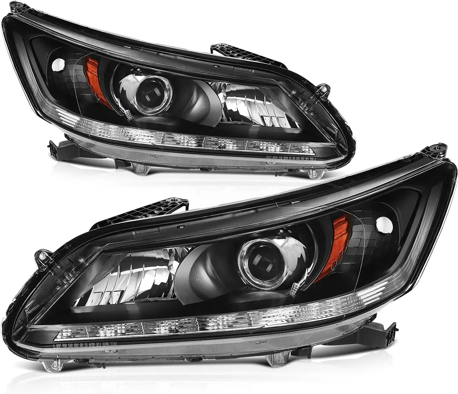 SCITOO Headlight Assembly for Honda for Accord 2013-2015. Halogen Headlights with Black Housing Amber Reflector Clear Lens