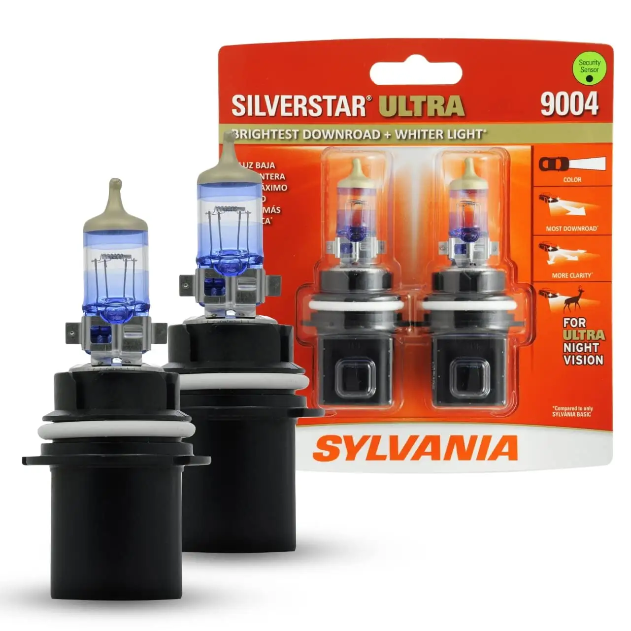 SYLVANIA - 9004 SilverStar SE33 Ultra - High Performance Halogen Headlight High Beam. Low Beam and Fog Replacement Brightest Downroad with Whiter Light. Tri-Band Technology (Contains 2 Bulbs)