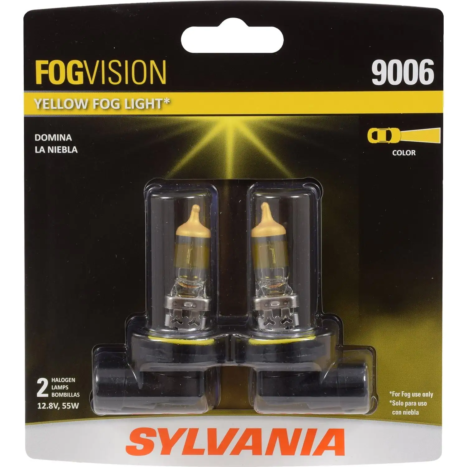 SYLVANIA - 9006 Fog OIF8 Vision - High Performance Yellow Halogen Fog Lights. Sleek Style & Improved Safety. Street Legal. For Fog Use Only (Contains 2 Bulbs)