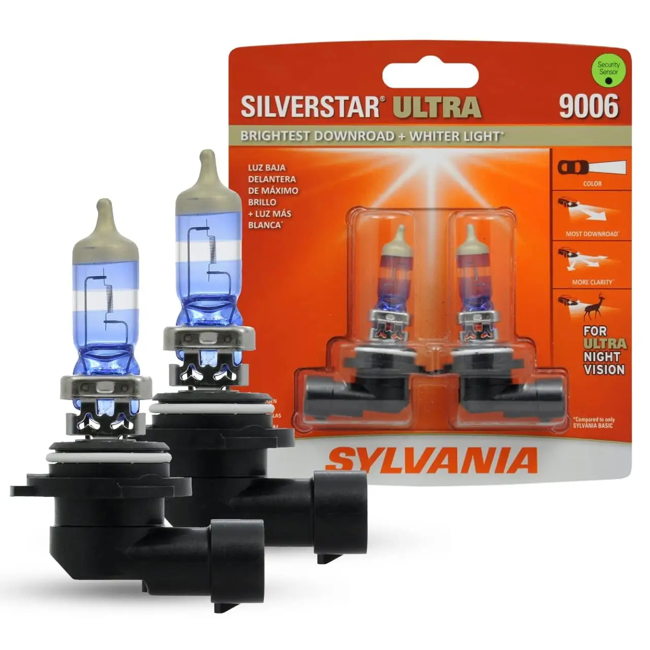 SYLVANIA - 9006 SilverStar SE33 Ultra - High Performance Halogen Headlight High Beam. Low Beam and Fog Replacement Brightest Downroad with Whiter Light. Tri-Band Technology (Contains 2 Bulbs)